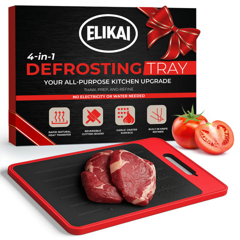 ELIKAI defrosting tray on the counter speeds thawing for frozen meat