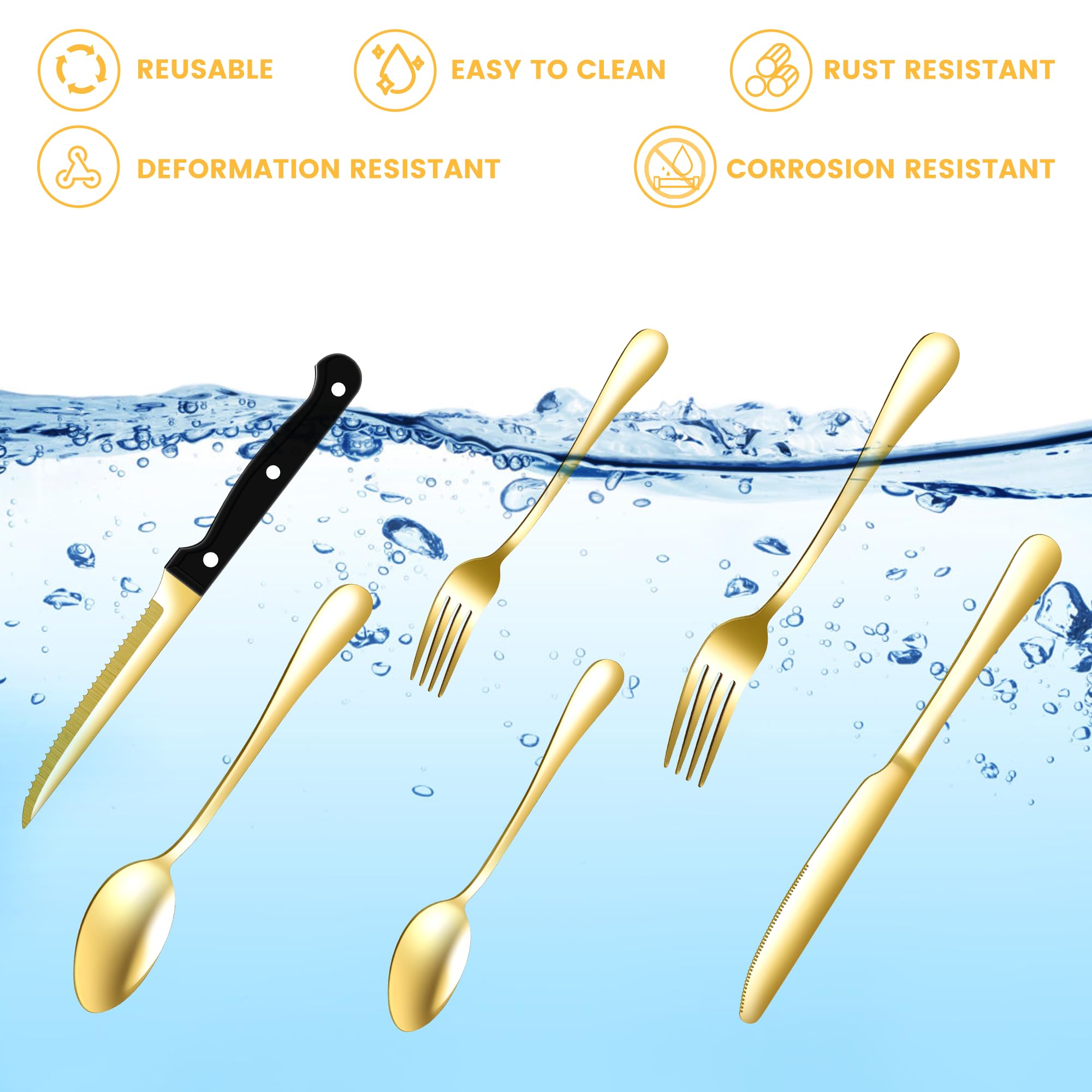 ELIMTEC gold dinner forks with ergonomic grips for family dining