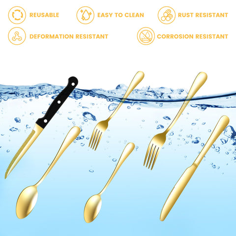 ELIMTEC gold dinner forks with ergonomic grips for family dining