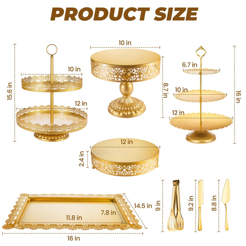 ELIMTEC gold 2-tier cake stand showcasing tiered desserts