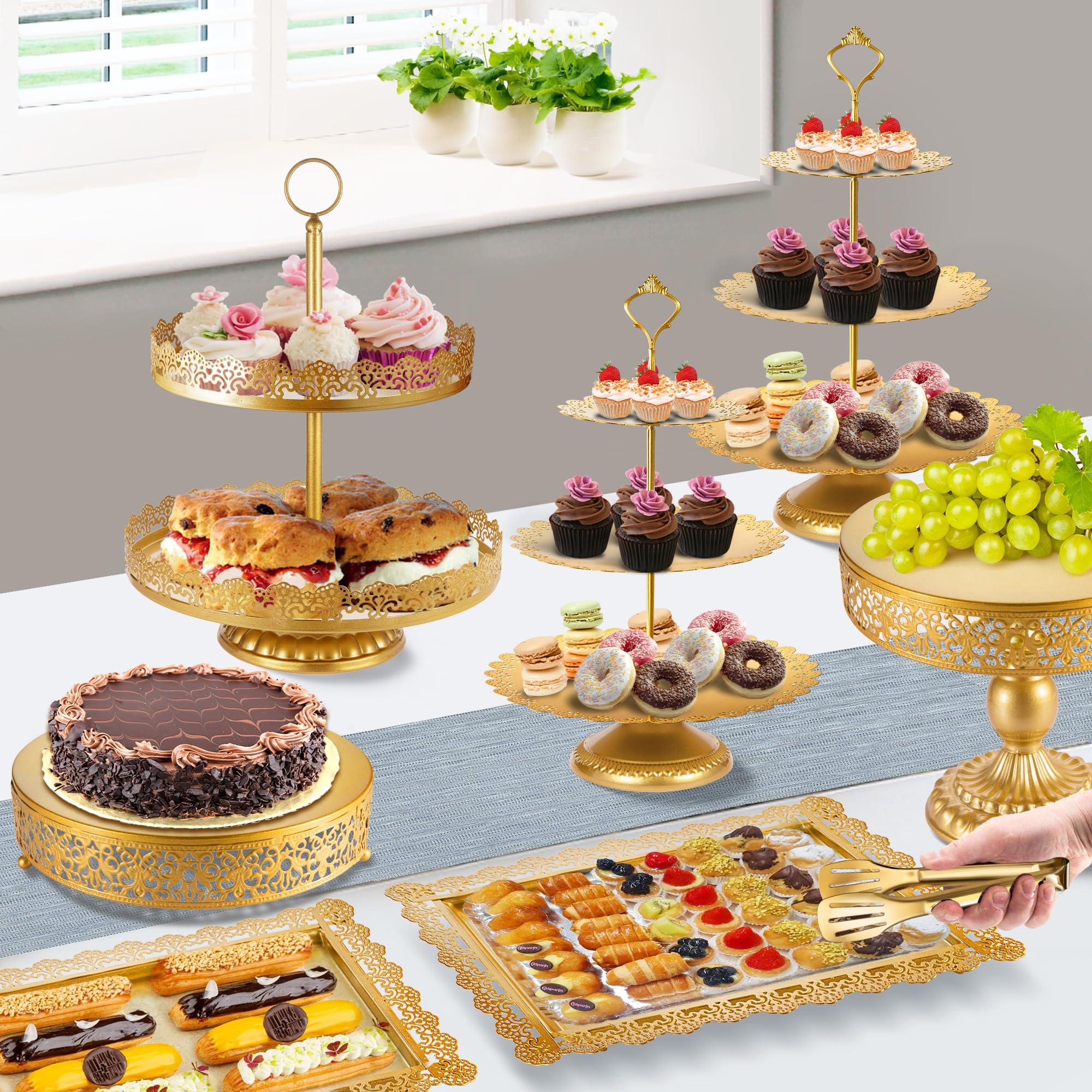 ELIMTEC rectangular gold dessert plates for pastries and treats