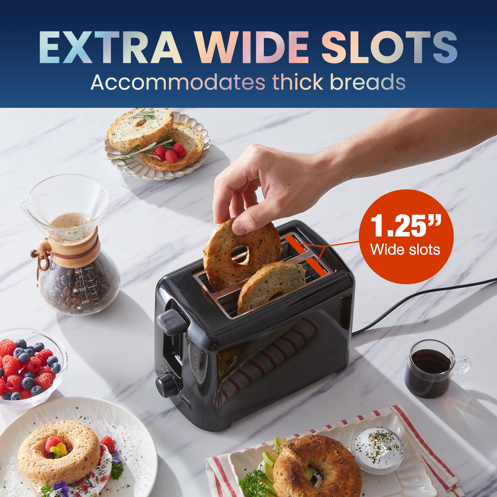 Elite Gourmet ECT1027B six browning levels for precise toasting