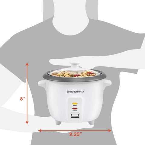 Elite Gourmet ERC-006NST serves fluffy rice and steamed vegetables together.