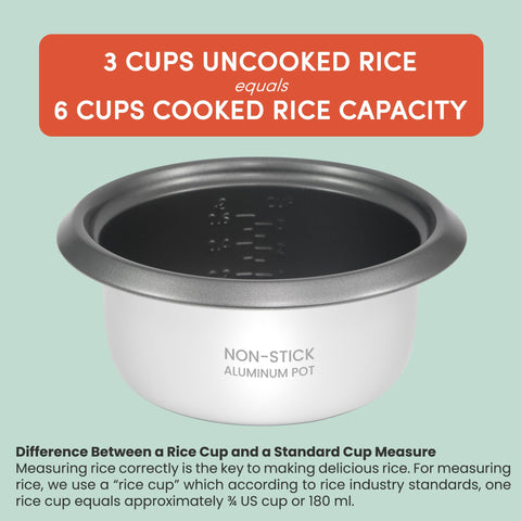 Elite Gourmet ERC-006NST measuring cup and spatula included for precise serving.