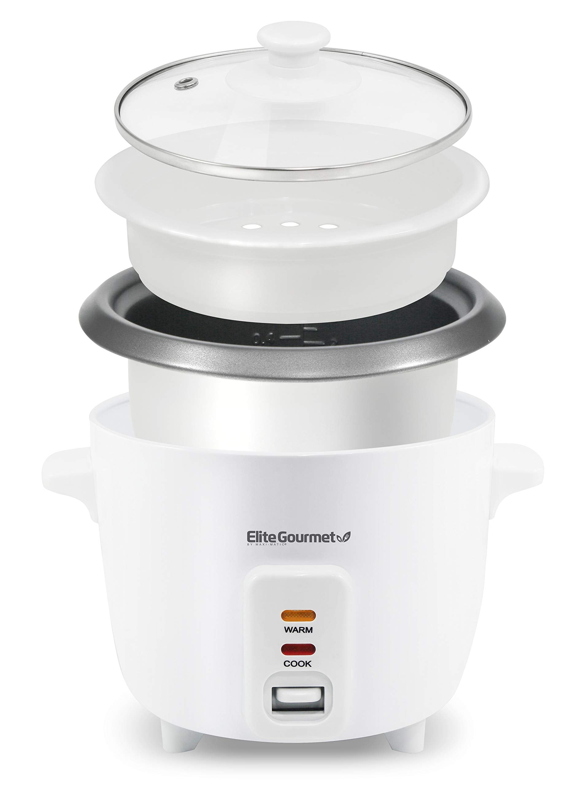 Elite Gourmet ERC-006NST rice cooker front view showing compact, easy-to-use design.