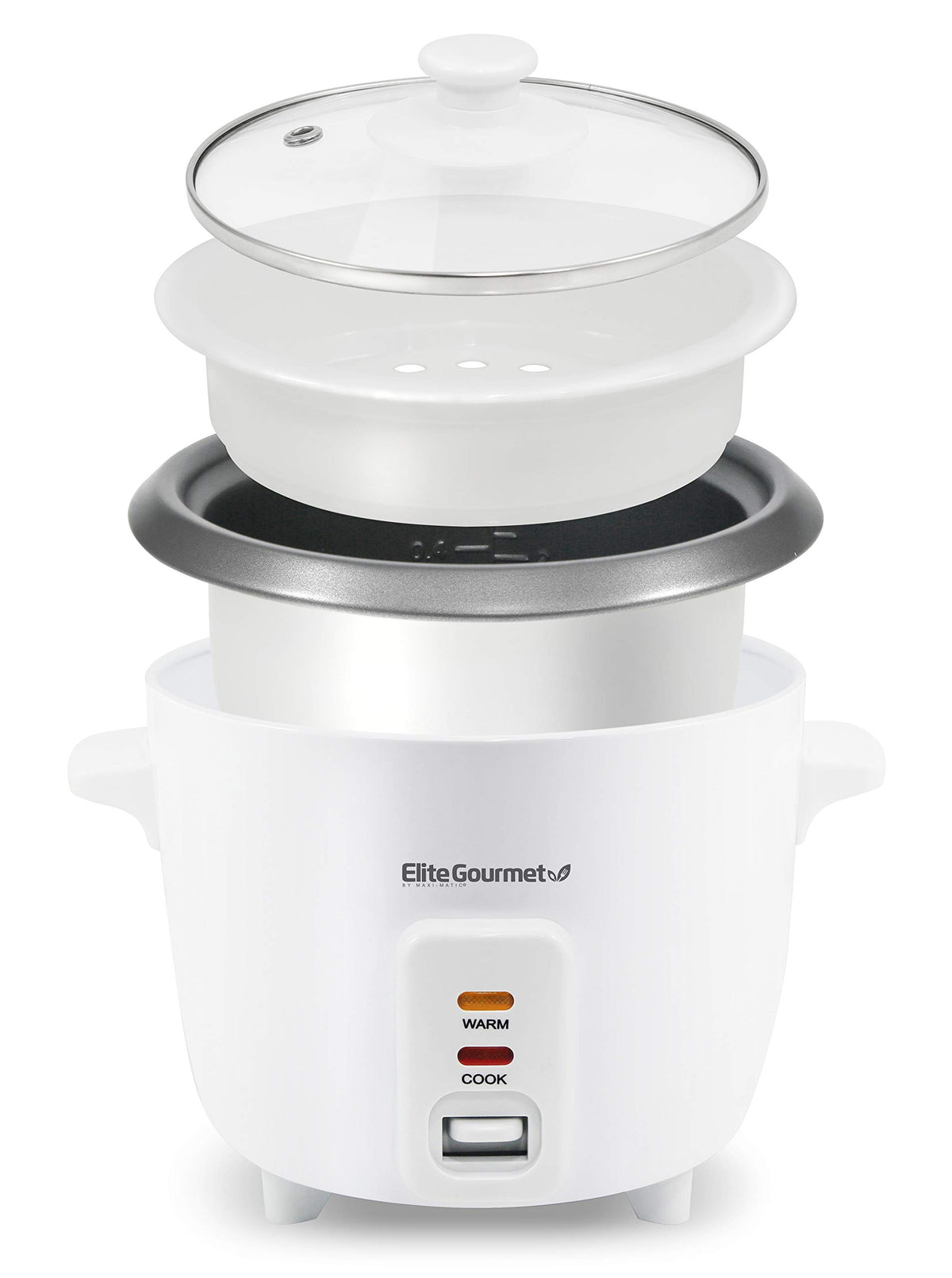 Elite Gourmet ERC-006NST rice cooker front view showing compact, easy-to-use design.