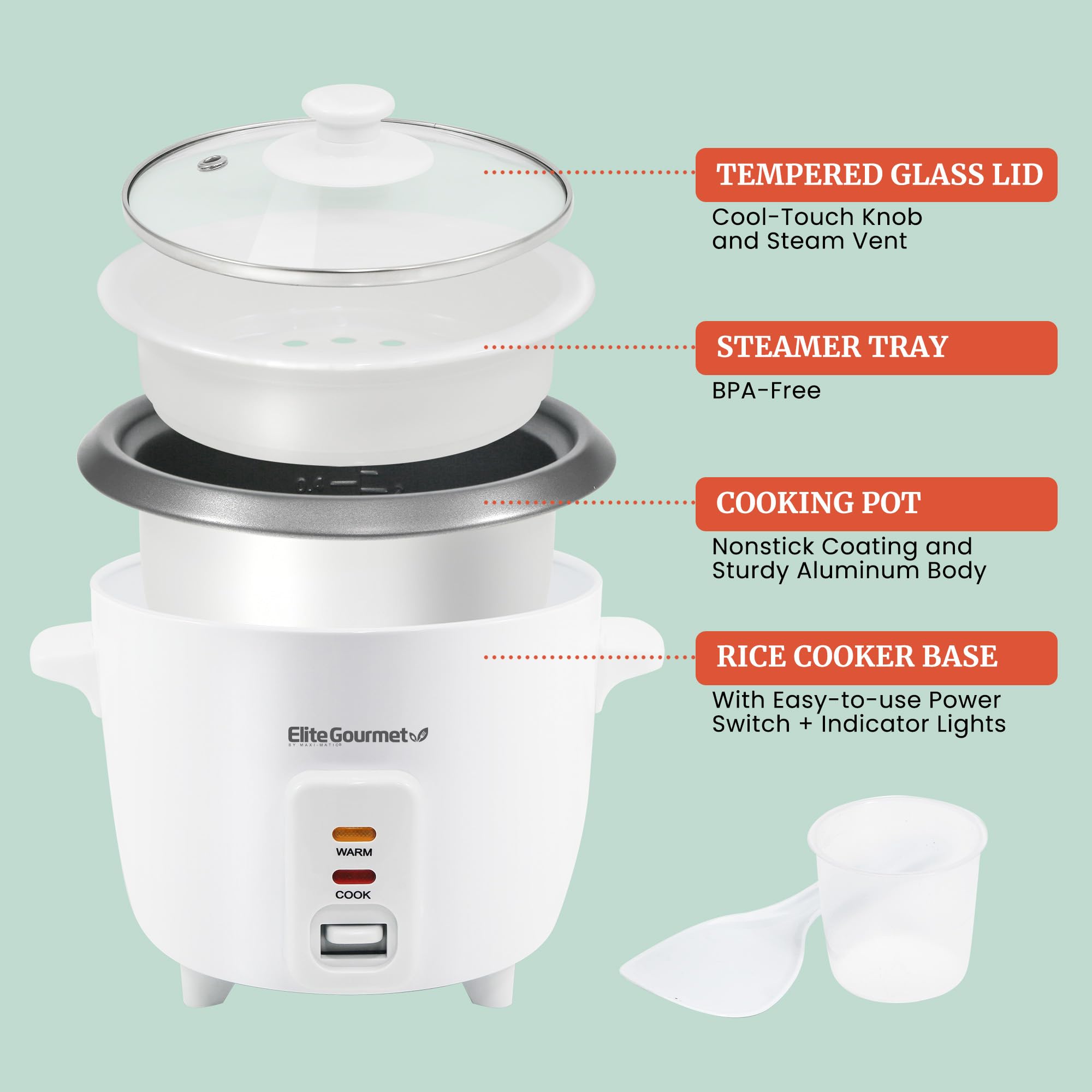 Elite Gourmet ERC-006NST steam tray in use, perfect for simultaneous cooking.