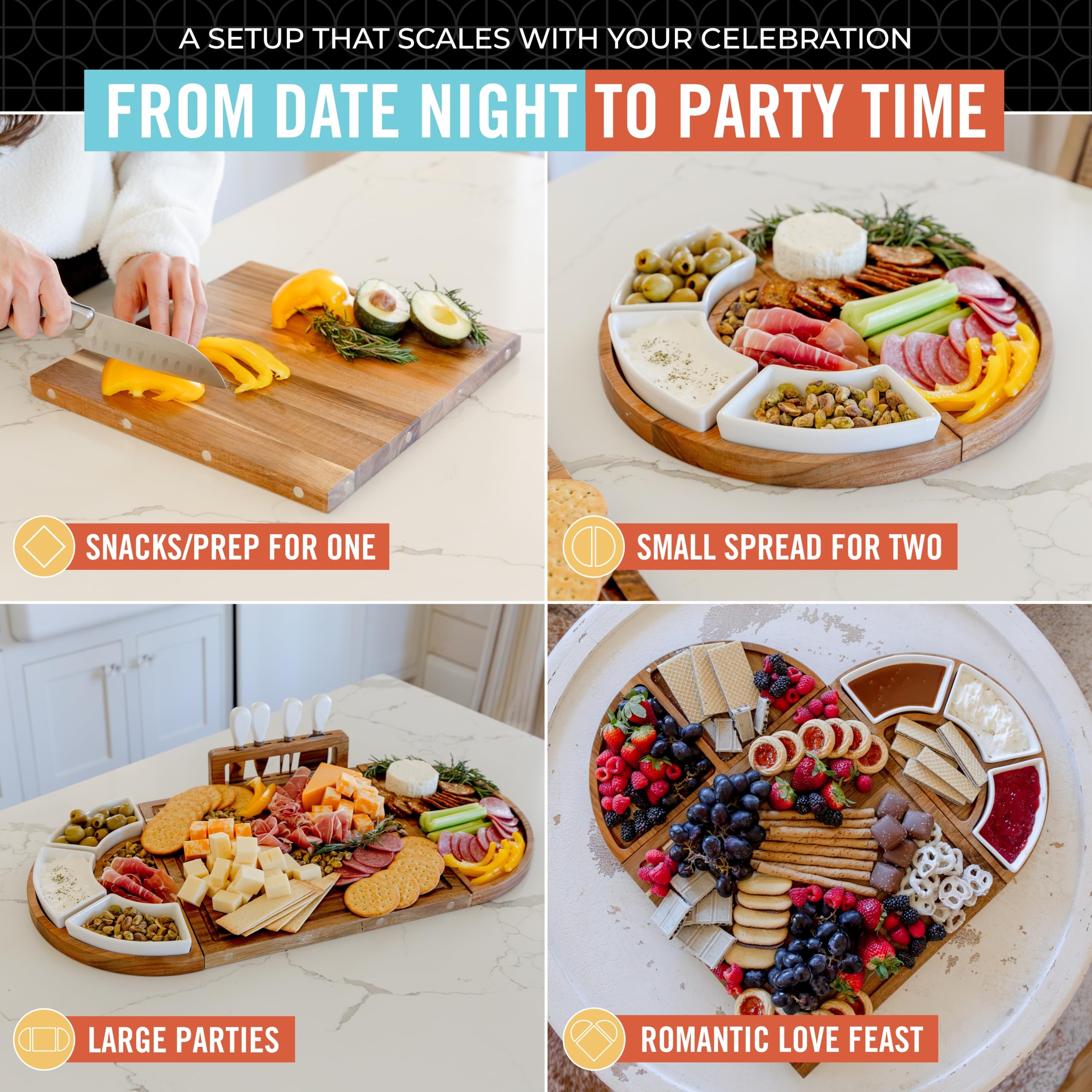 The Elite Snacker acacia wood charcuterie board shows rich grain and rustic charm.