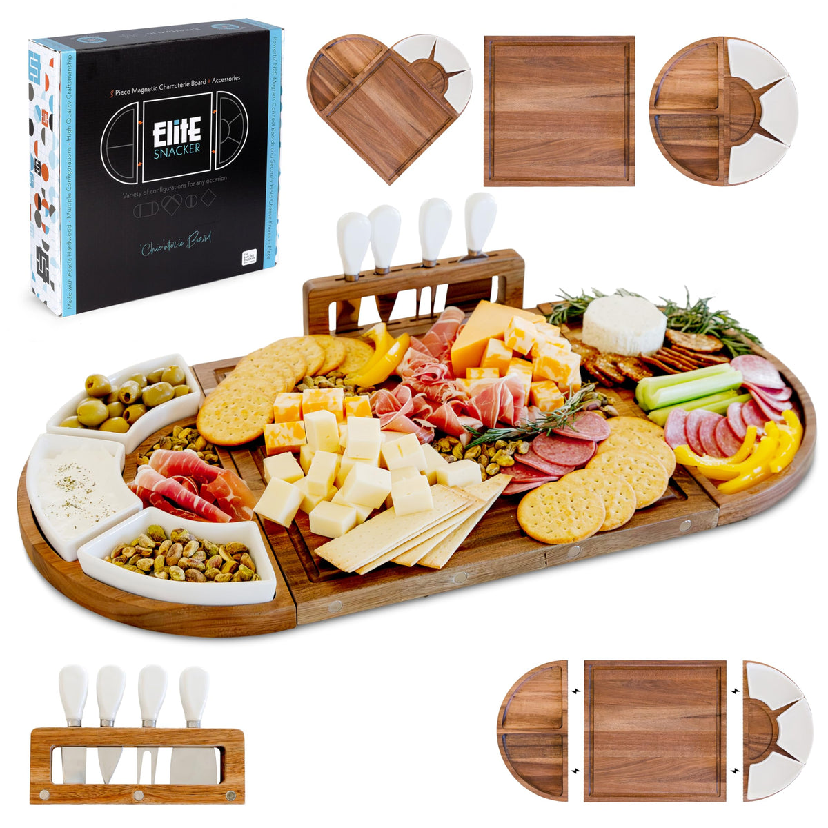 The Elite Snacker charcuterie board large oil finish perfect for centerpiece entertaining.