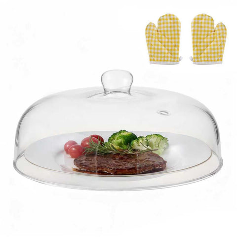 EliteVibe 12 inch glass microwave splatter cover keeps food clean while reheating
