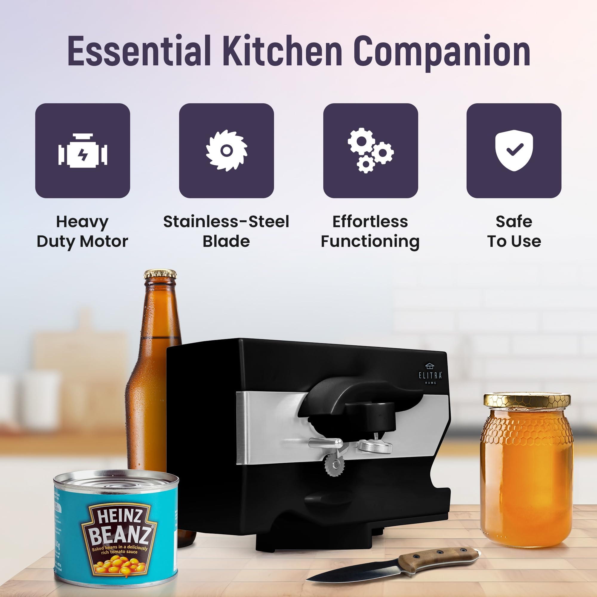 ELITRA HOME bottle opener integrated for smooth bottle opening.