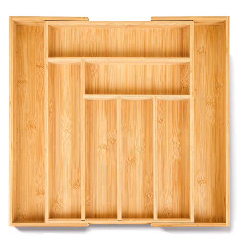 ELIVARA bamboo expandable drawer organizer extended length for larger drawers.