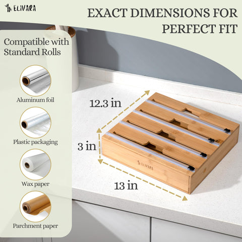 ELIVARA bamboo wrap organizer blends with modern kitchens and enhances organization.