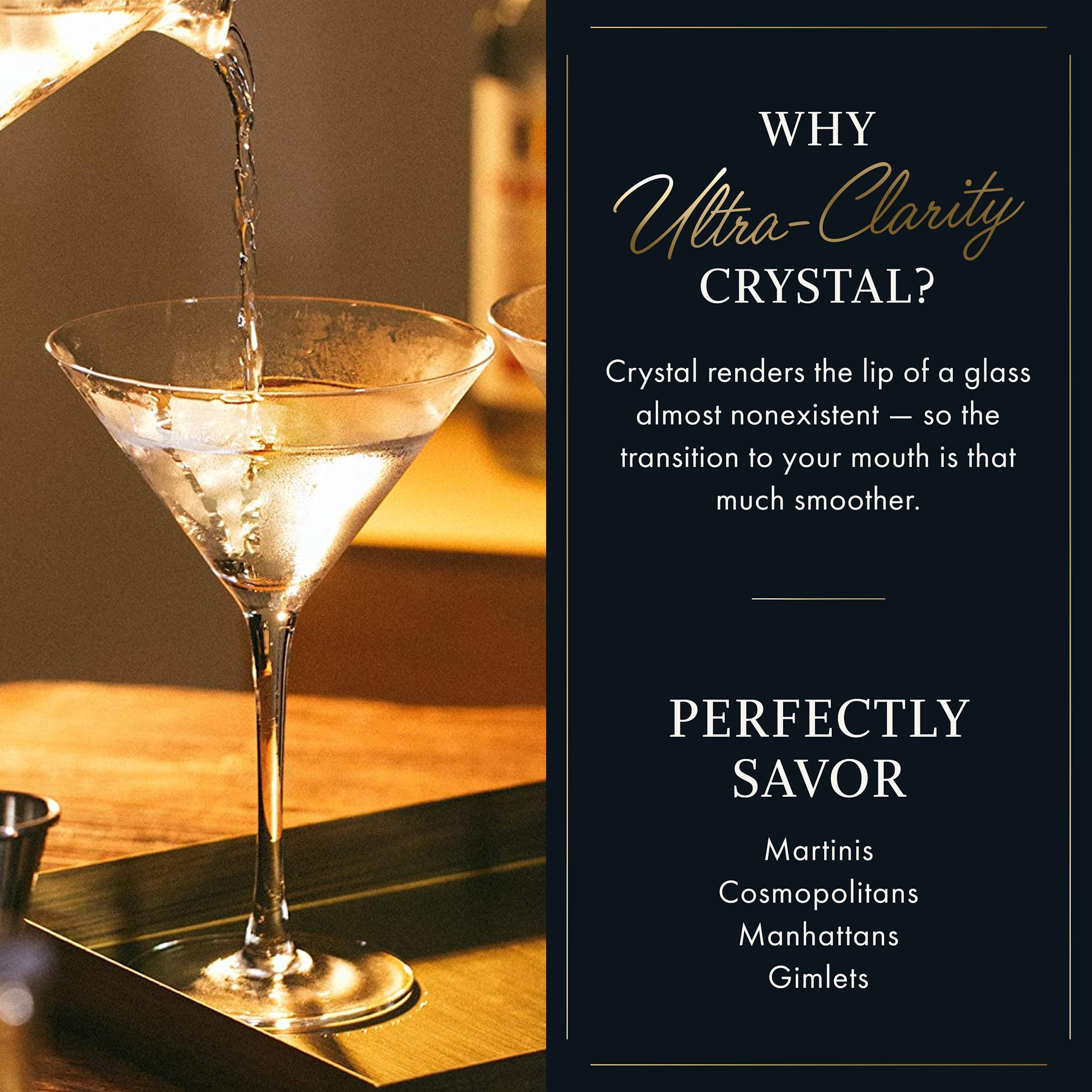 Elixir Glassware crystal-clear body showcases color and garnish