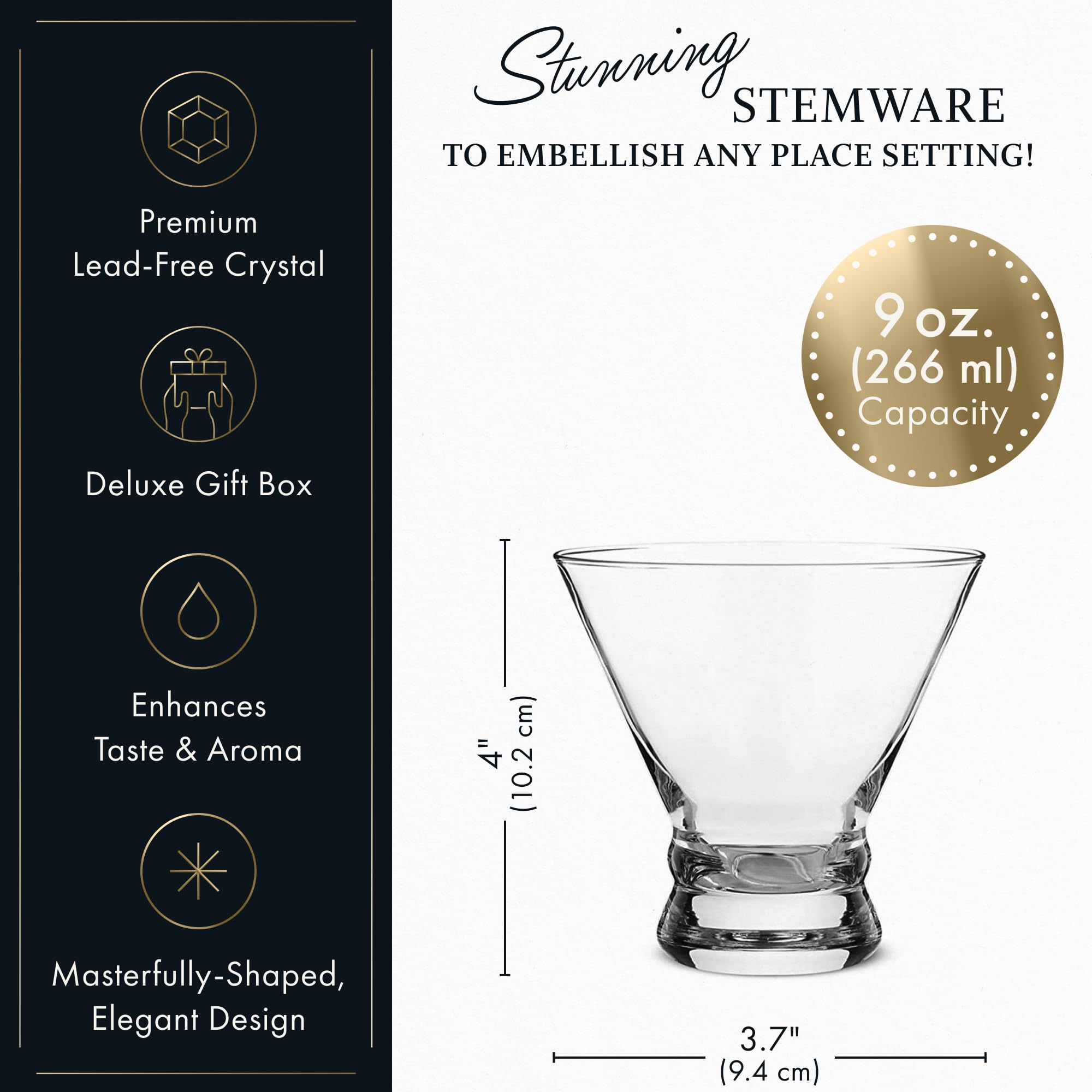ELIXIR GLASSWARE crystal-clear martini glasses four-set exudes refined sparkle.