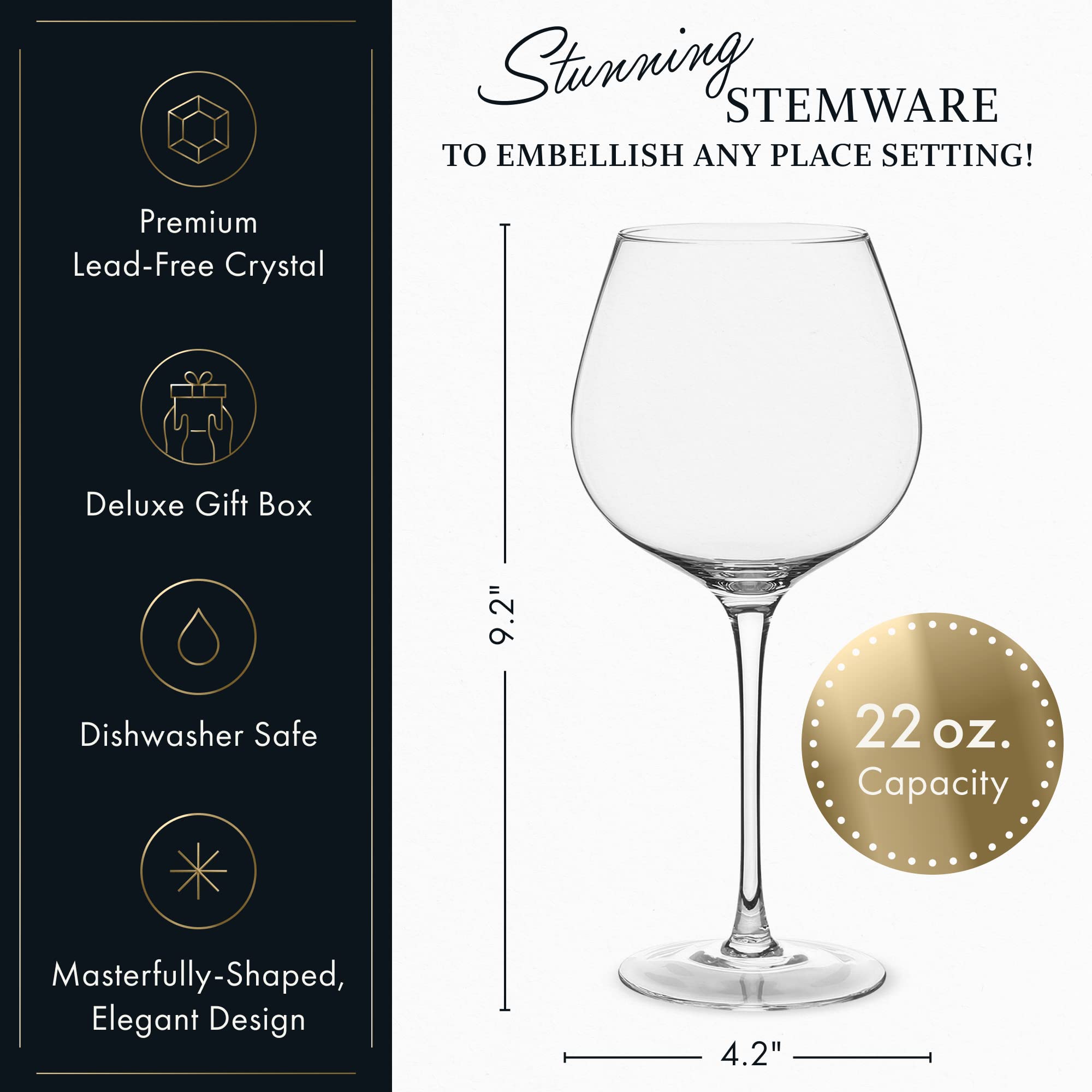 ELIXIR GLASSWARE hand-blown elliptical wine glass highlights wine clarity.