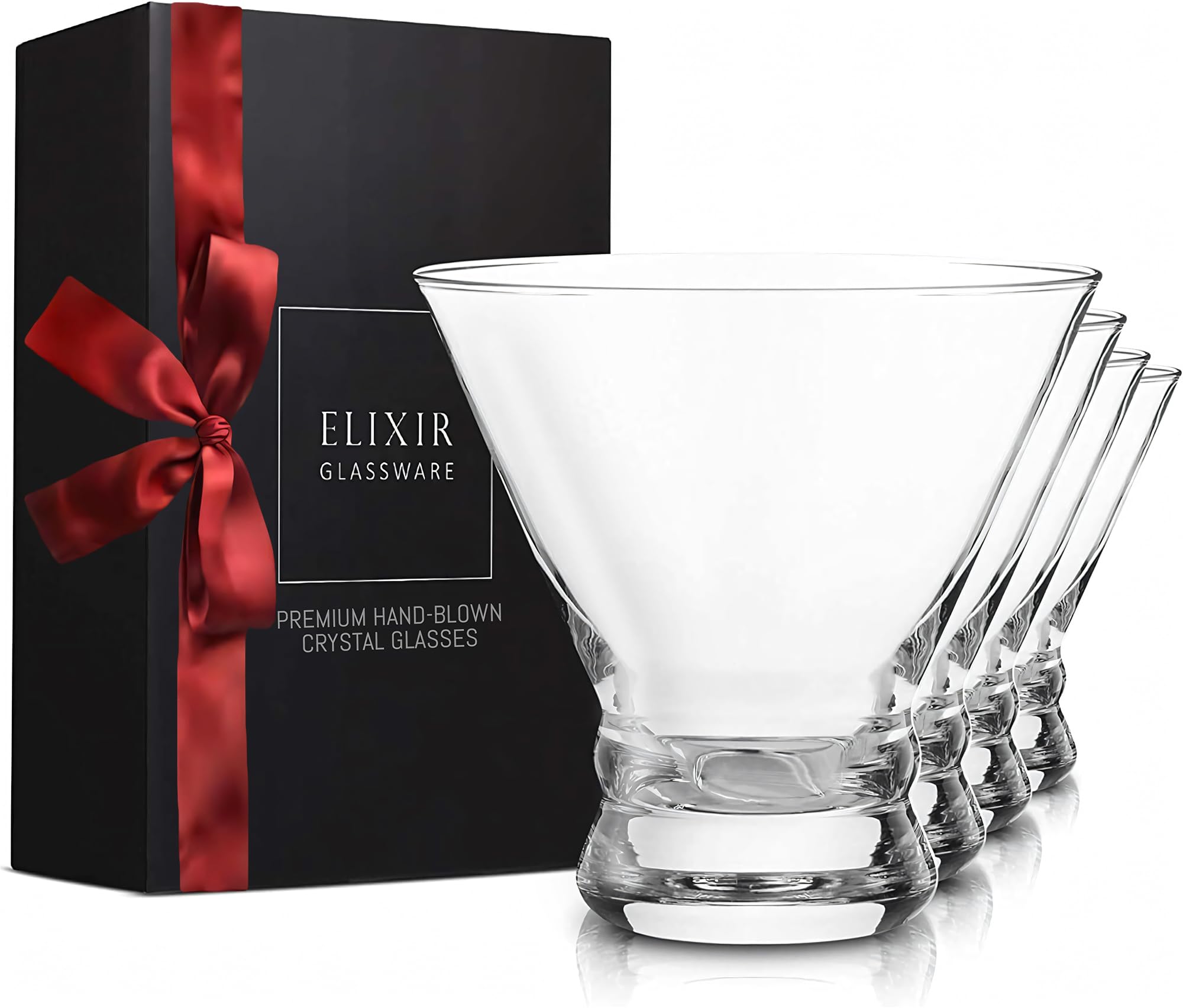 ELIXIR GLASSWARE stemless martini four-pack for versatile cocktail service.