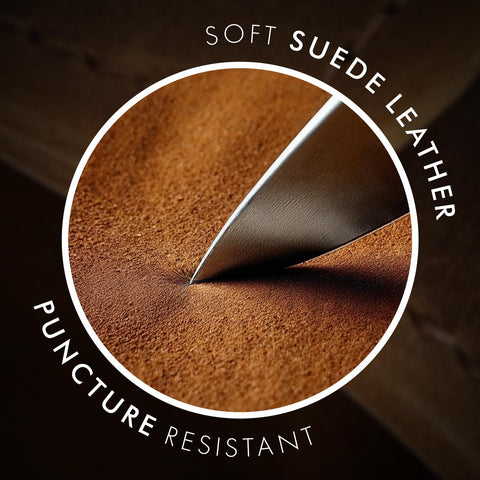 ELIZO full-grain leather interior with soft suede protects blades during transport.