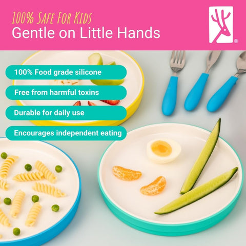 Elk and Friends 7.8-inch kids plate designed to support self-feeding
