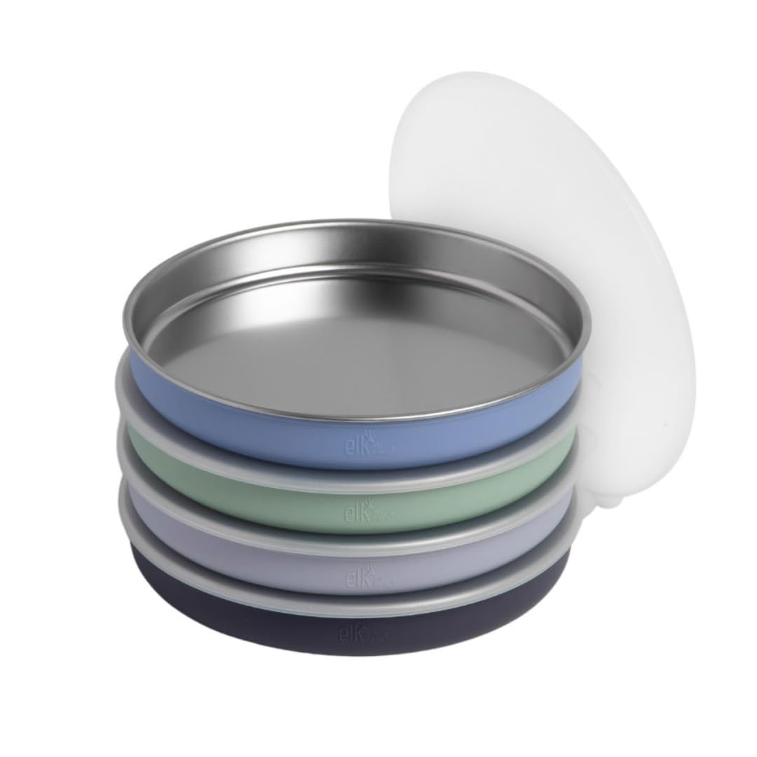 Elk and Friends 7-8 inch plate with silicone sleeve for steady meals.