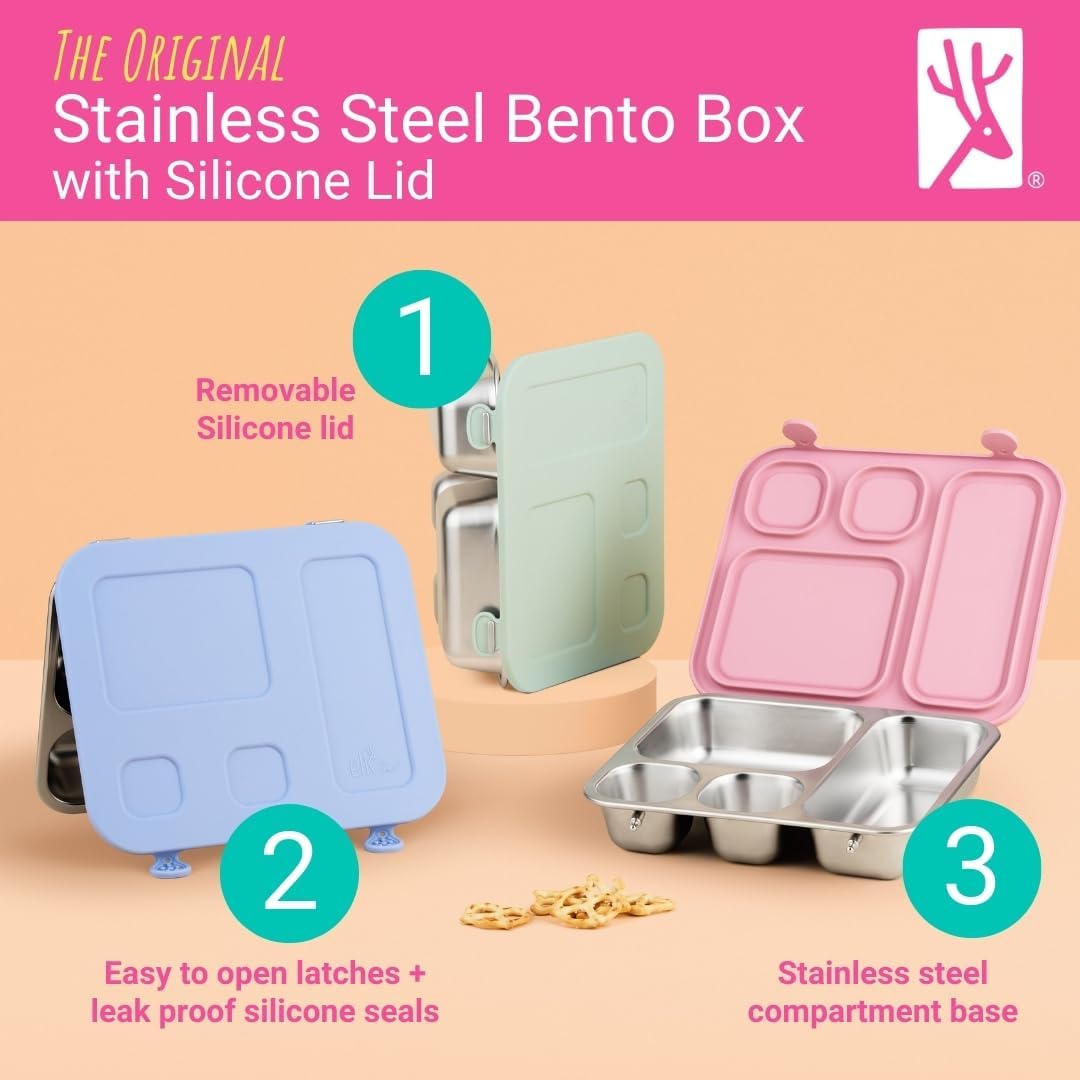 Elk and Friends bento box four compartments help separate foods for kids.