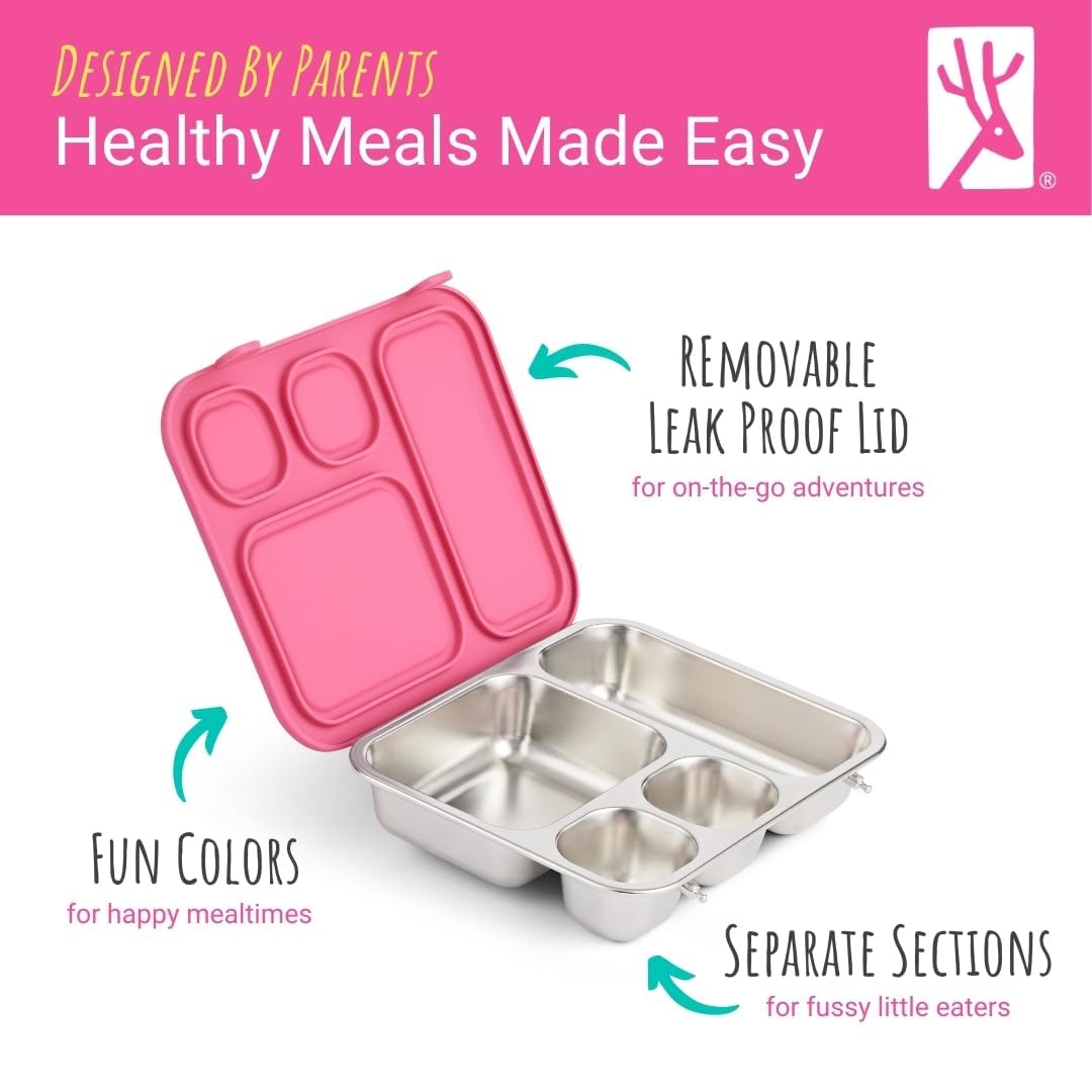 Elk and Friends bento box stainless steel base offers durable, non-porous design.