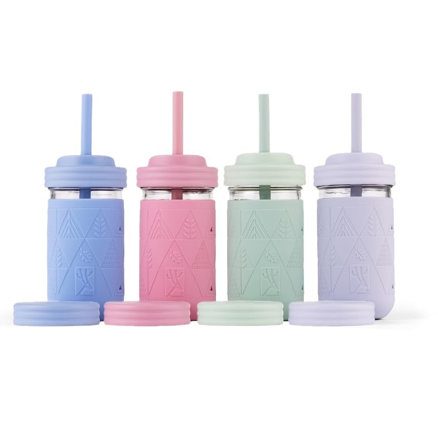 Elk and Friends kid glass cup with sleeve for durable everyday hydration