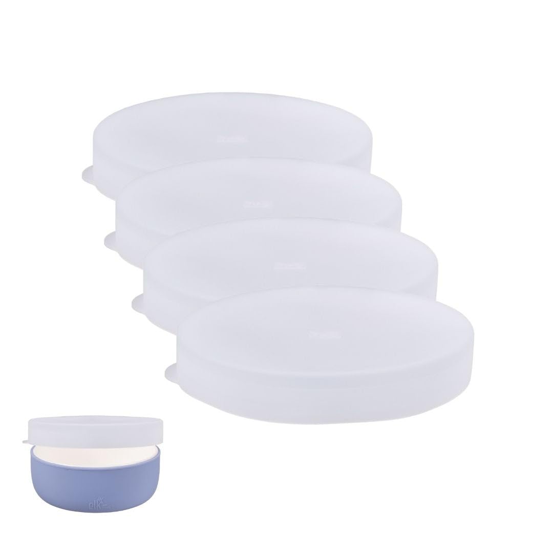 Elk and Friends silicone lid fits the kids' porcelain bowl and keeps lunch fresh.