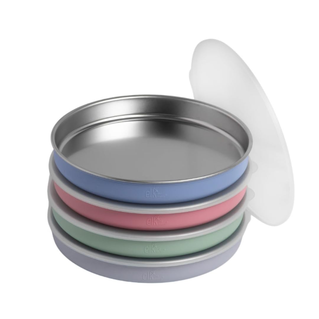 Elk and Friends plate with silicone sleeve offers a stable grip for mess-free meals.