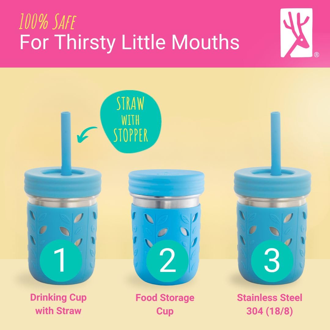 Elk and Friends 10oz cup with two lids offers independent sipping and snack storage options.