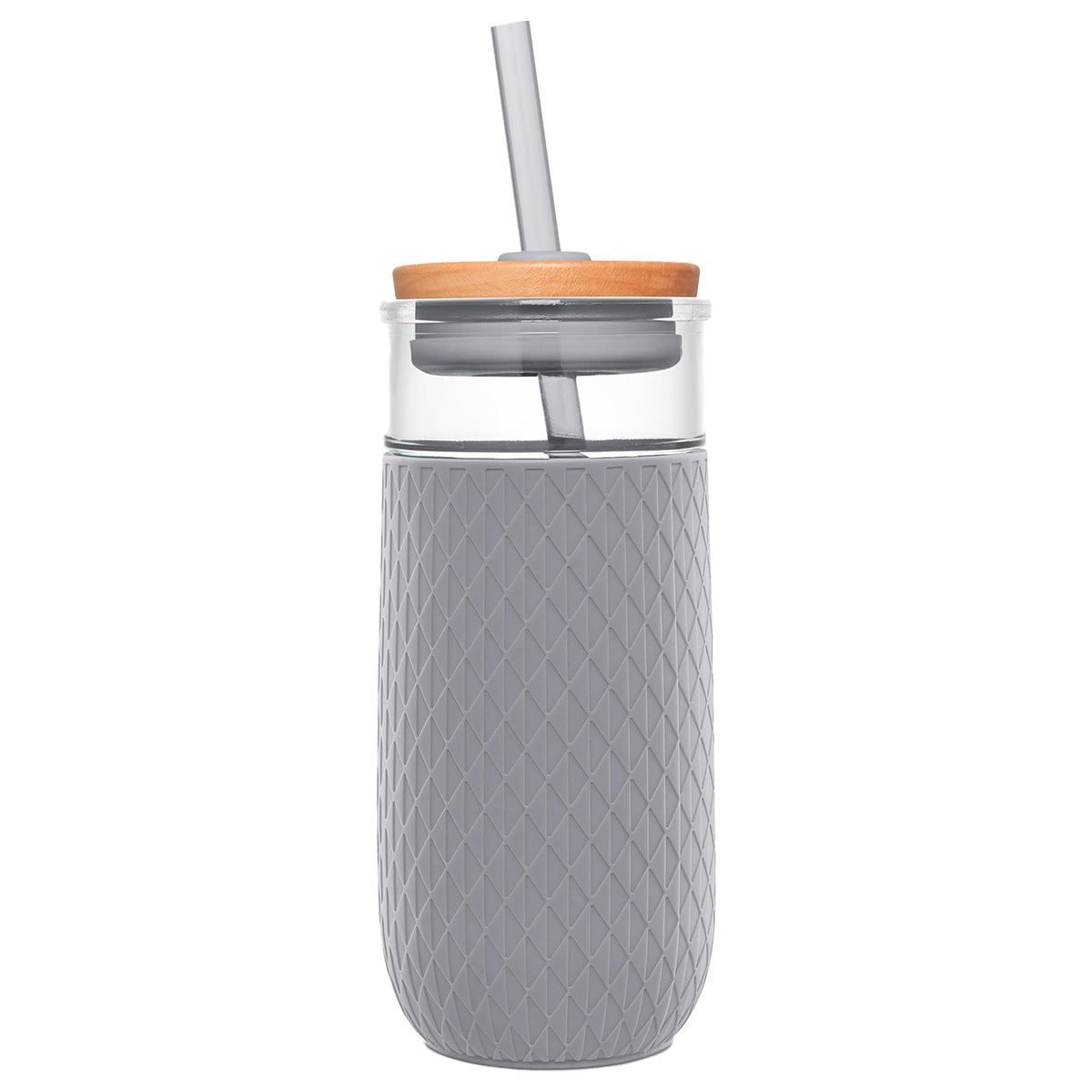 Ello Devon 18oz glass tumbler with silicone sleeve for a secure no-slip grip.