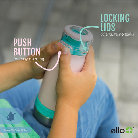 Ello Emma 14oz bottle keeps drinks cold for hours on outdoor adventures.