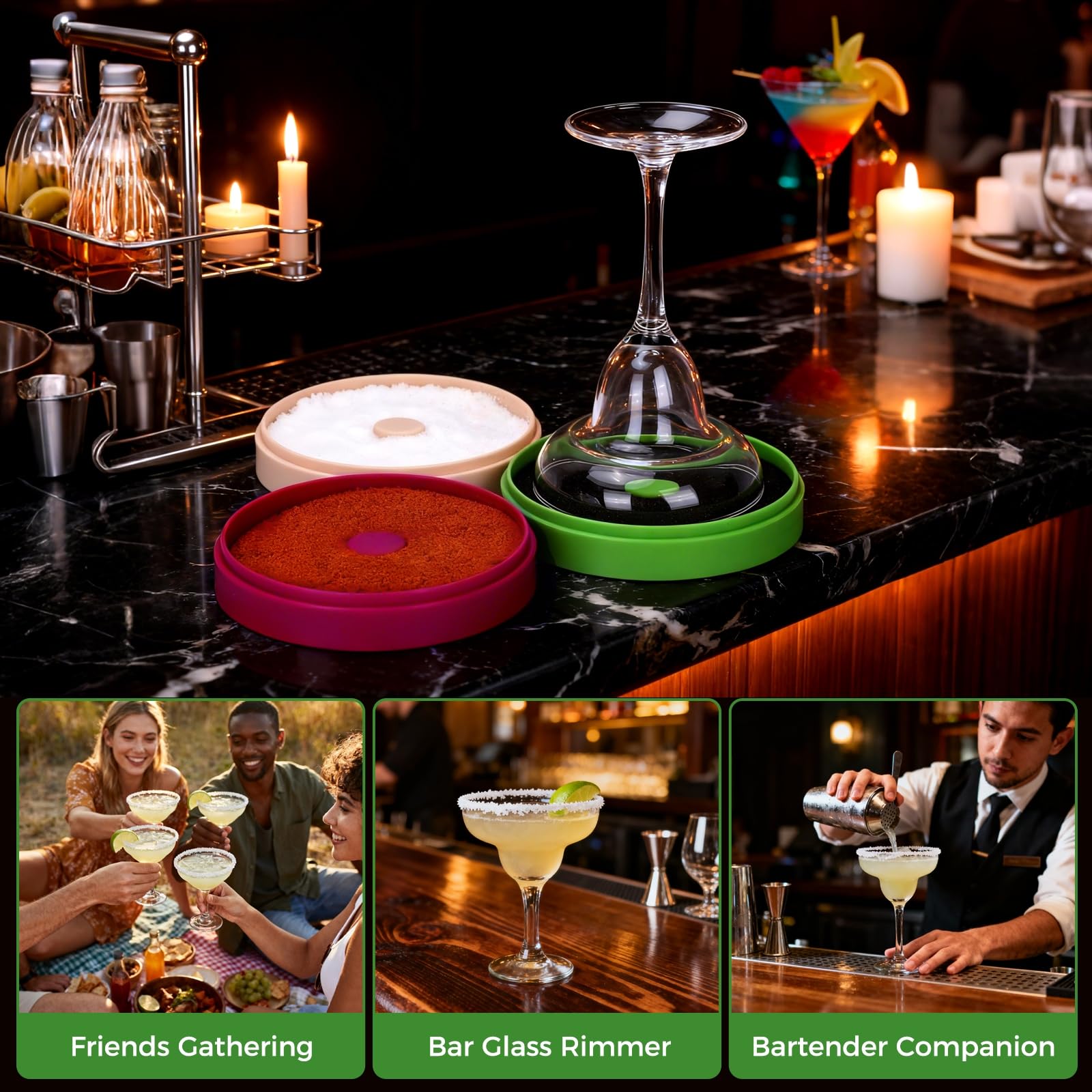 ellrkr Margarita Salt Rimmer sugar dish showcases versatile garnish options for creative cocktails.
