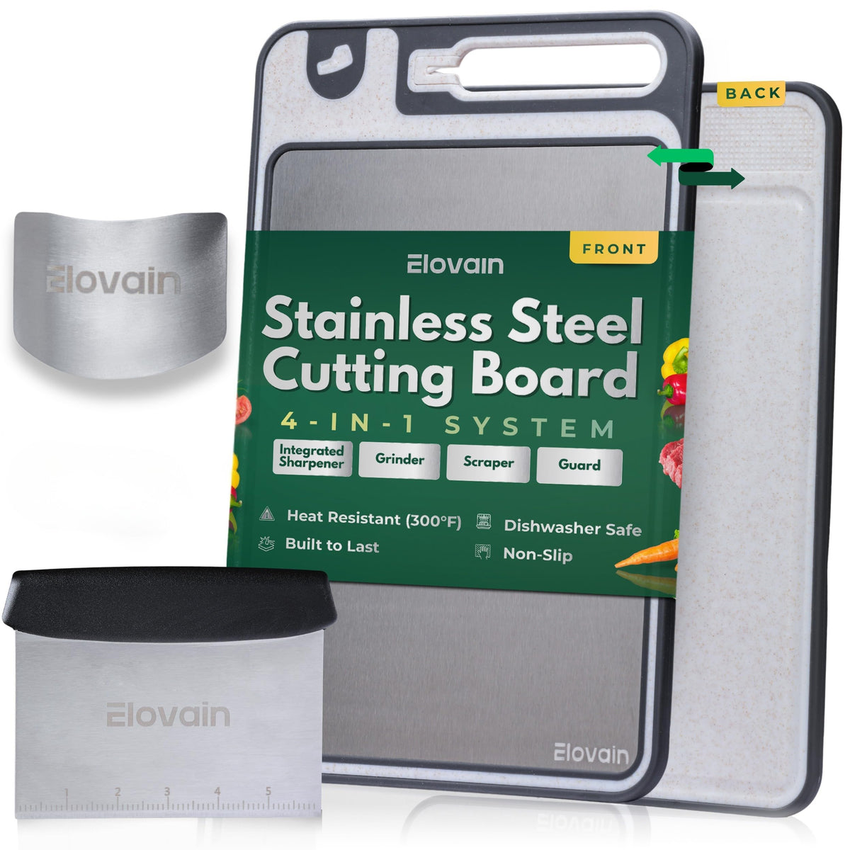 Elovain double-sided cutting board top view for versatile food prep.