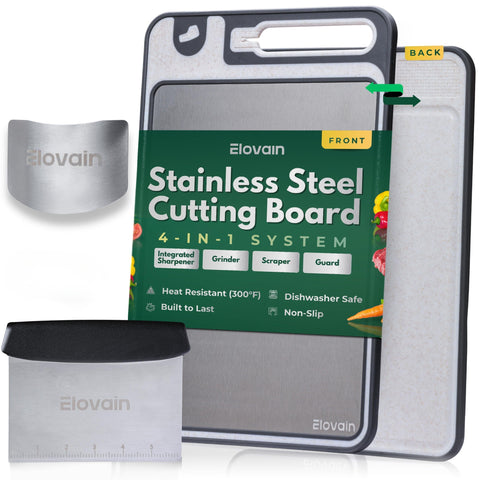 Elovain double-sided cutting board top view for versatile food prep.