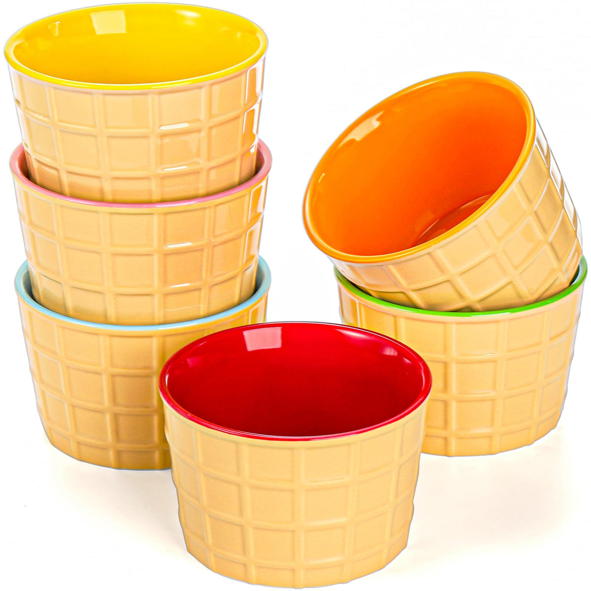 Elsjoy ceramic ice cream cups in six-color set for stylish desserts and gatherings