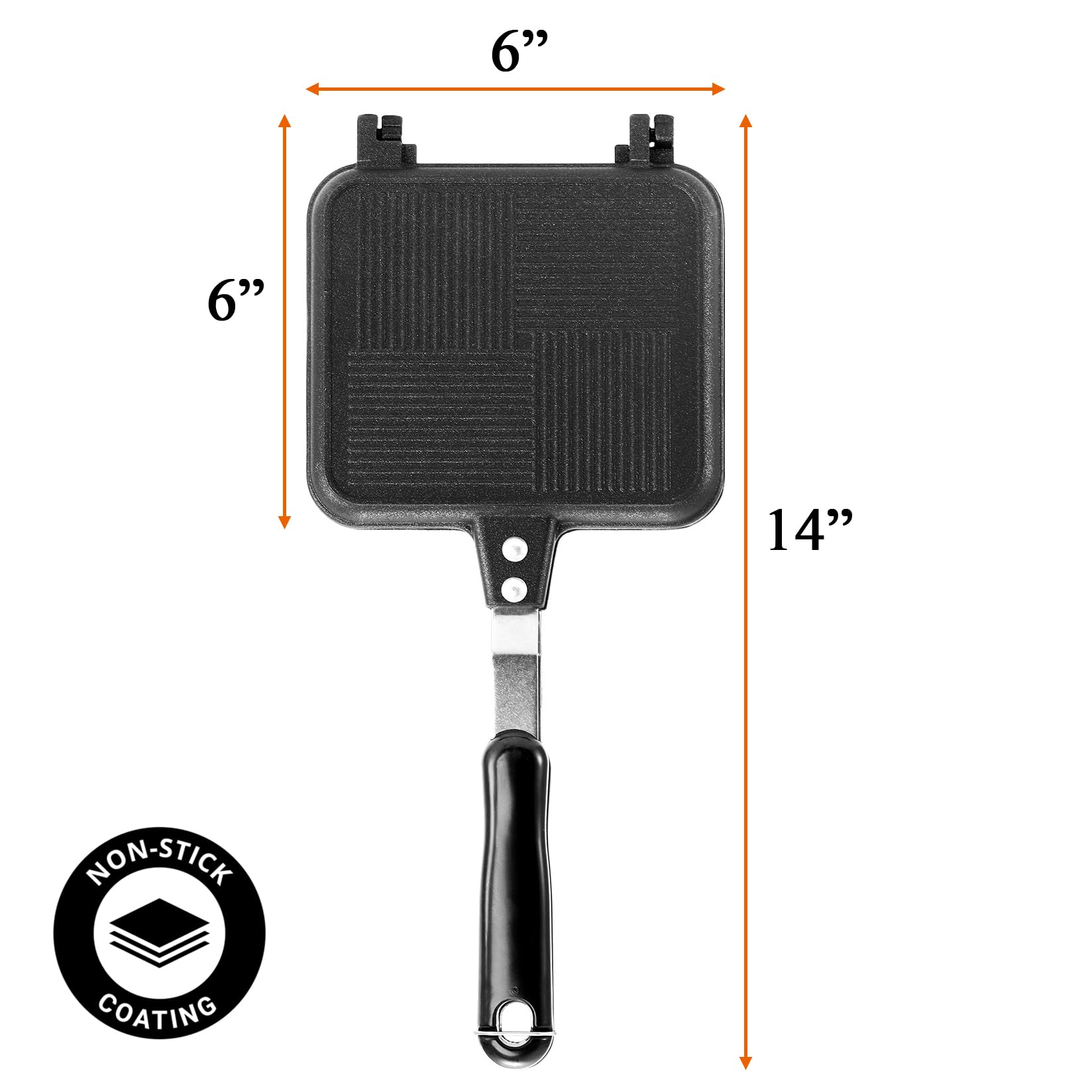 Elsjoy hot sandwich maker handle close-up highlighting a secure latch for safe flipping.