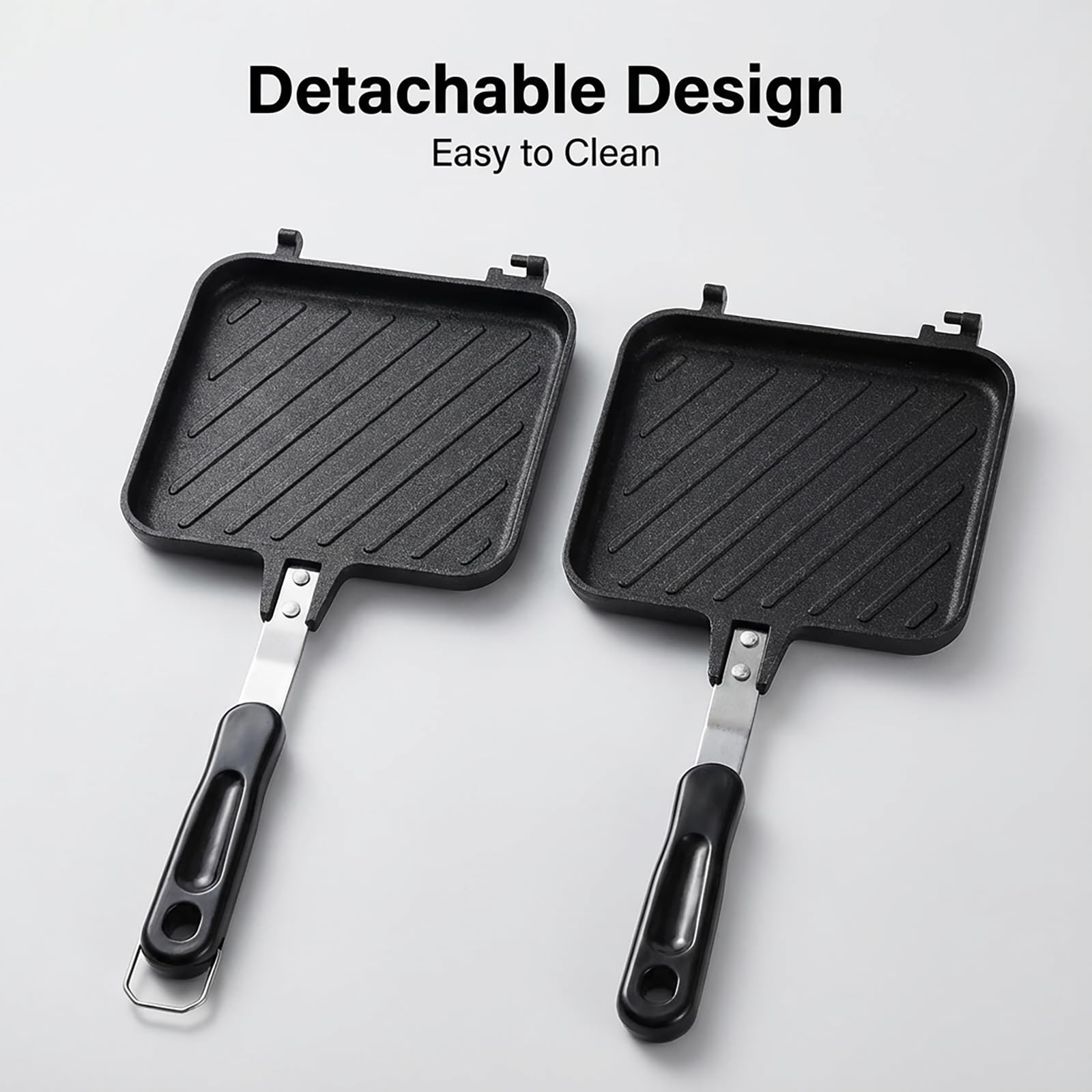 Elsjoy secure latch system keeps sandwiches intact while flipping on the stovetop.