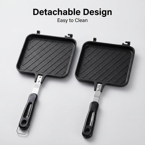 Elsjoy secure latch system keeps sandwiches intact while flipping on the stovetop.