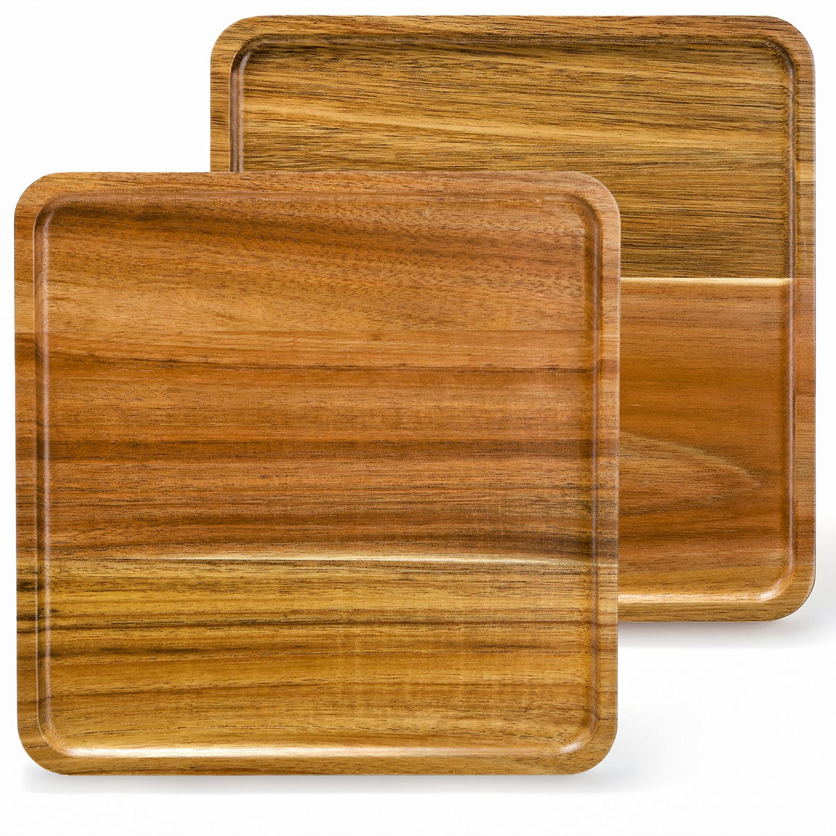 Elsjoy two-piece acacia square tray set shows natural grain for elegant charcuterie displays.
