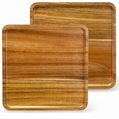 Elsjoy two-piece acacia square tray set shows natural grain for elegant charcuterie displays.