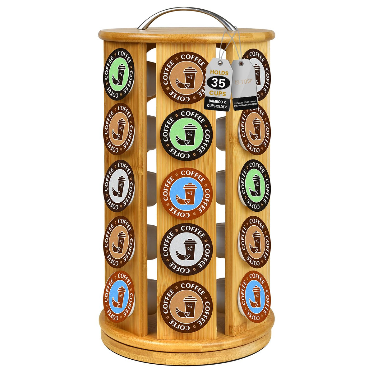 ELTOW bamboo K Cup carousel top view, easy pod selection and clutter-free counter