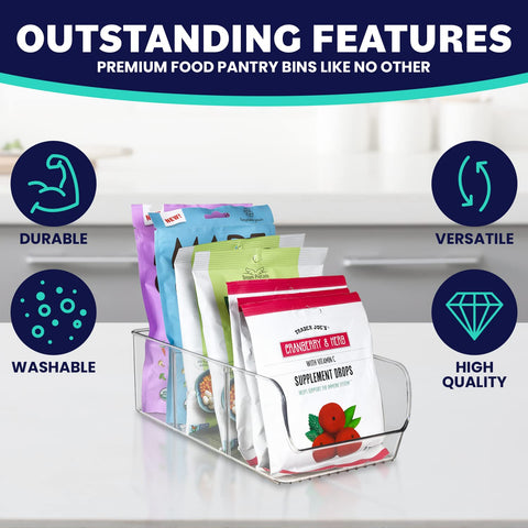 ELTOW pantry bins measure 11x5.5x3.5 inches for spacious kitchen storage.