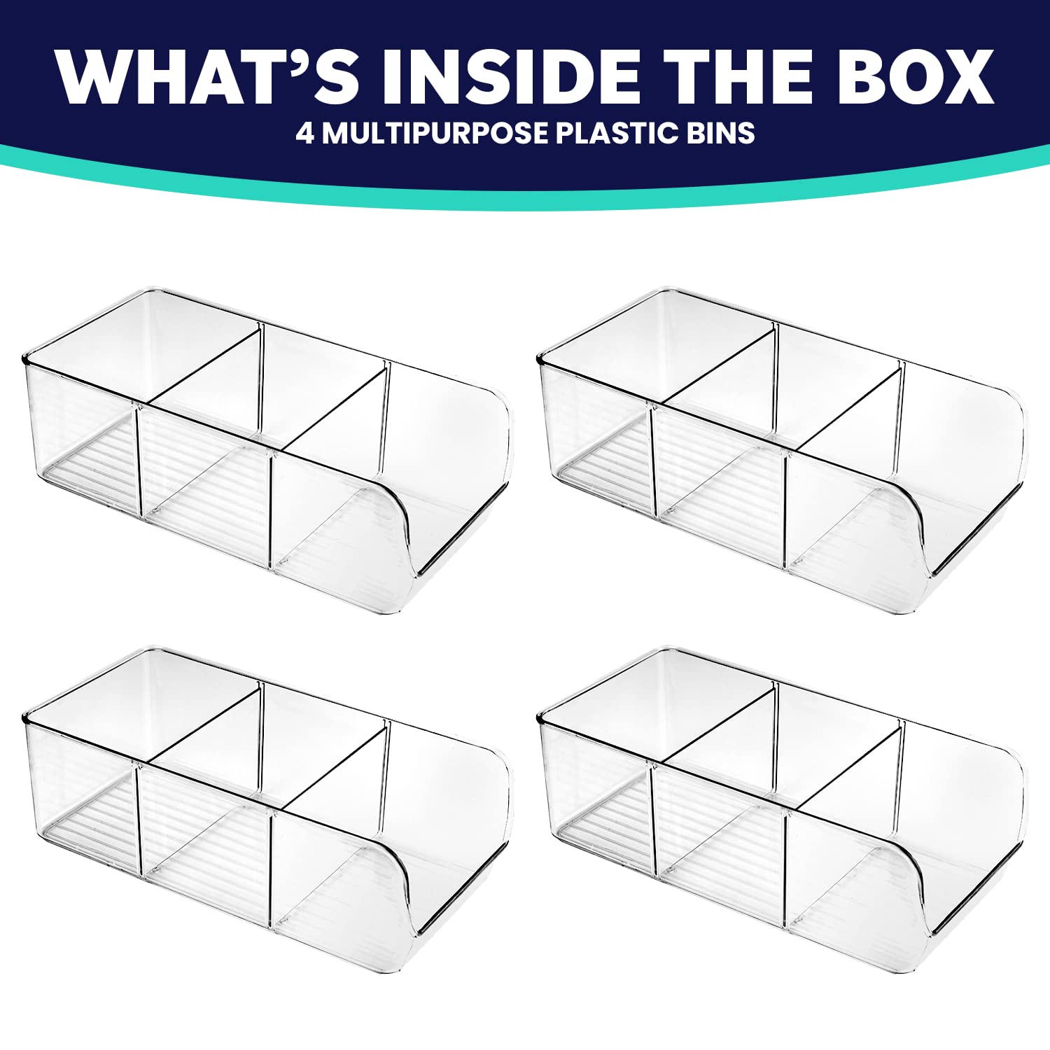 ELTOW clear bin with removable dividers enables customizable space for condiments.