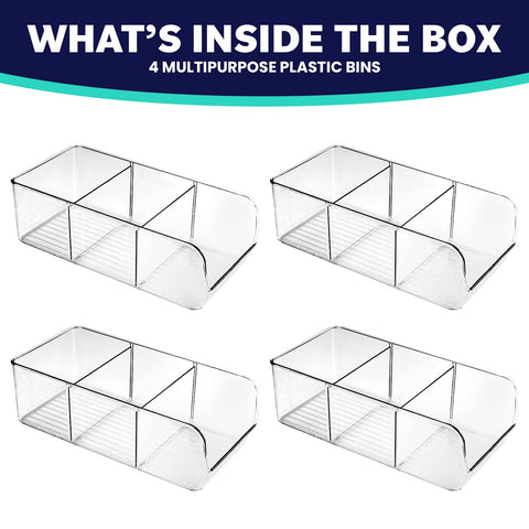 ELTOW clear bin with removable dividers enables customizable space for condiments.