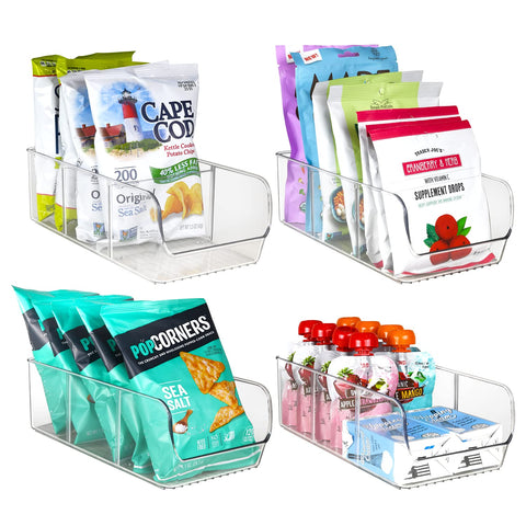 ELTOW snack organizer with three compartments for neat pantry storage.