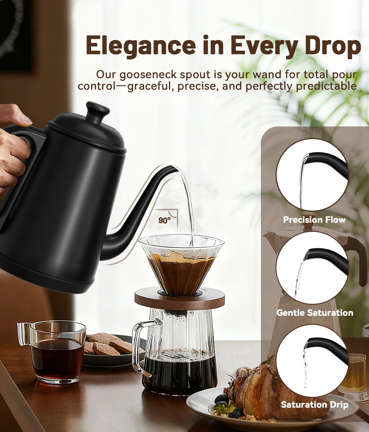 Close-up of ELTRIKO 1L stainless steel body preserving pure flavor.