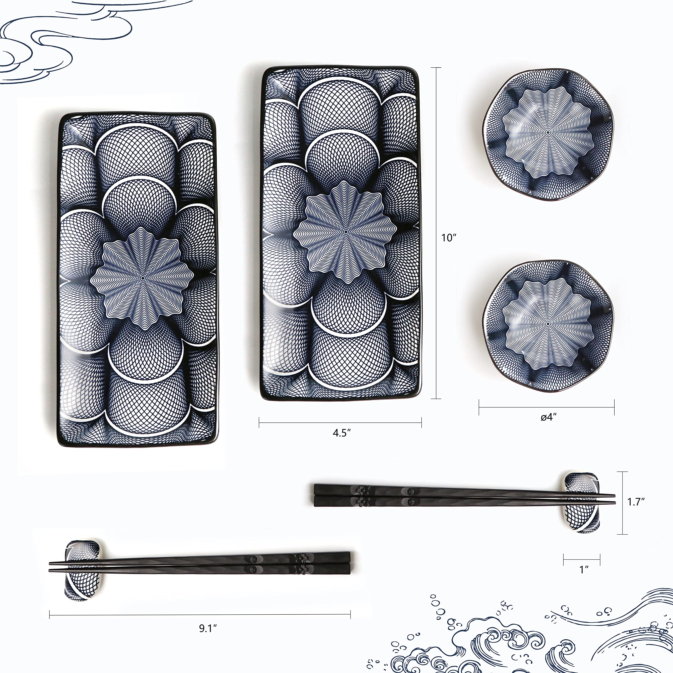ELUSH chopsticks provide comfortable use with the ceramic set.