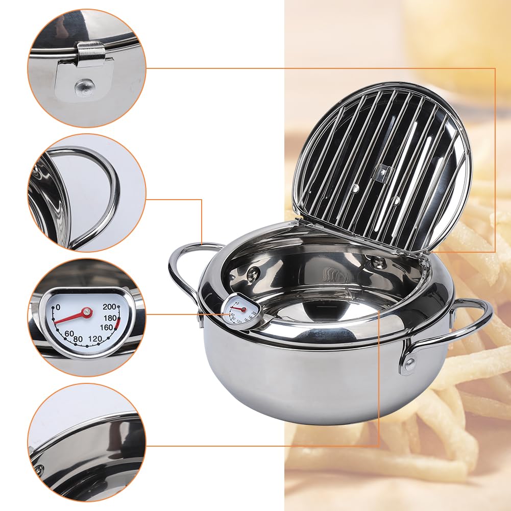 Elvaesther Deep Fryer Pot cool-touch handles for safe handling.