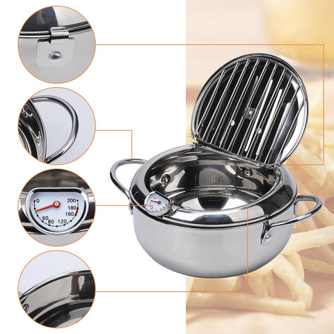 Elvaesther Deep Fryer Pot cool-touch handles for safe handling.